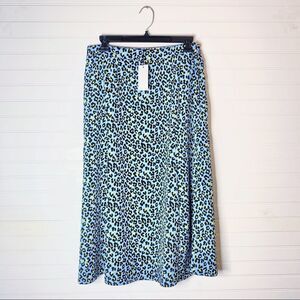 Sugar Lips Satin Animal Print Blue Midi Skirt NWT Size Medium